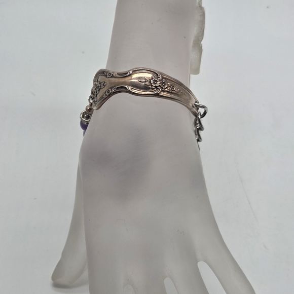 handcrafted artisan spoon fork utnesil amethyst glass eaded bracelet rhinestones - Picture 1 of 5